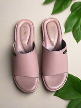 Load image into Gallery viewer, Pair of pink slides on a gray concrete floor