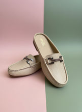 Load image into Gallery viewer, Beige loafer with woven strap on a gray background