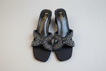 Load image into Gallery viewer, Black embellished sandals on a neutral surface
