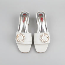 Load image into Gallery viewer, Pair of high-heeled shoes with decorative buckles on a gray marble surface
